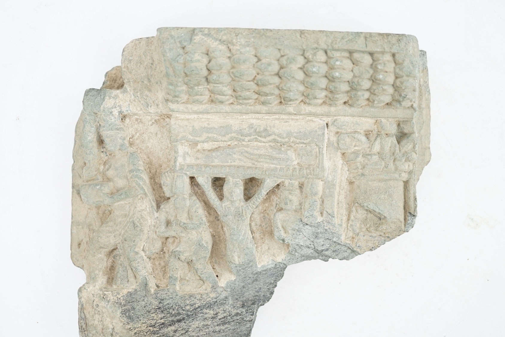 A Gandharan green schist relief fragment, probably 2nd/3rd century AD